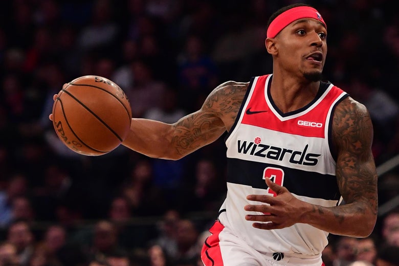 Bradley Beal dribbles on the court.